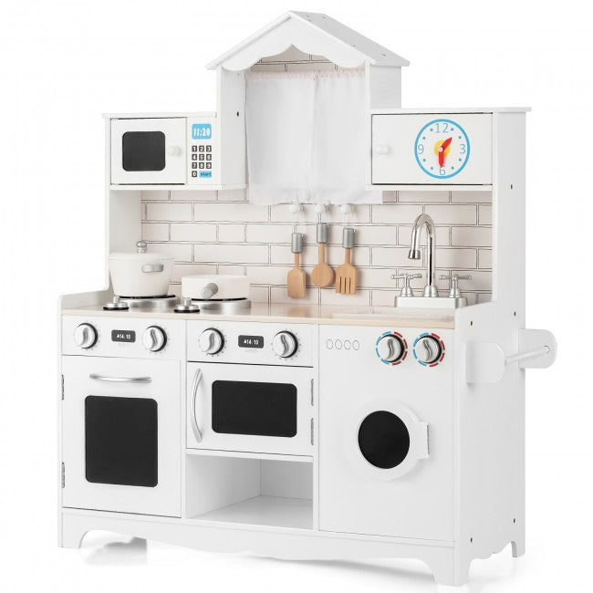 Toy Kitchen with Washing Machine for Toddlers Wooden Play Kitchen