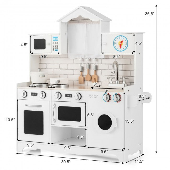 Toy Kitchen with Washing Machine for Toddlers Wooden Play Kitchen