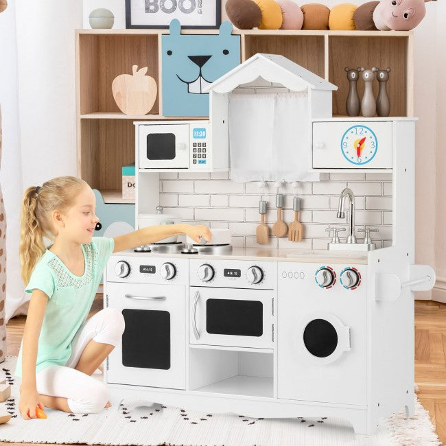Toy Kitchen with Washing Machine for Toddlers Wooden Play Kitchen