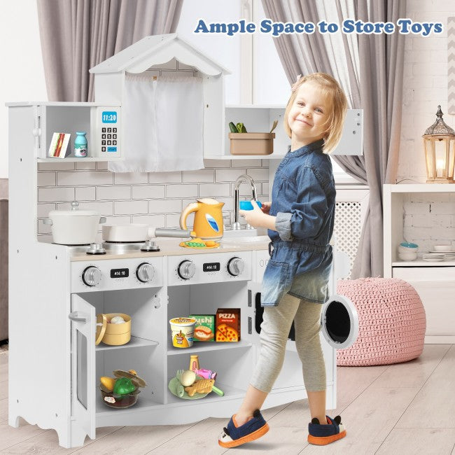 Toy Kitchen with Washing Machine for Toddlers Wooden Play Kitchen