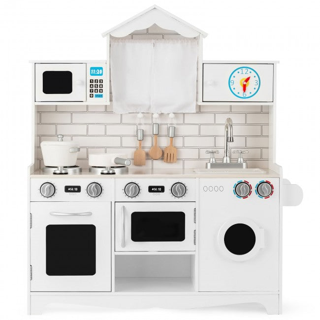 Toy Kitchen with Washing Machine for Toddlers Wooden Play Kitchen