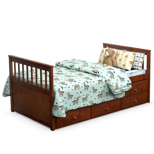 Twin Captain’s Bed with Trundle Bed Wood Storage Daybed Bunk Bed with 3 Storage Drawers