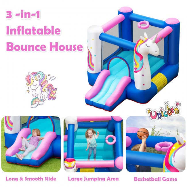 Kids Unicorn Inflatable Bounce House with 480W Blower