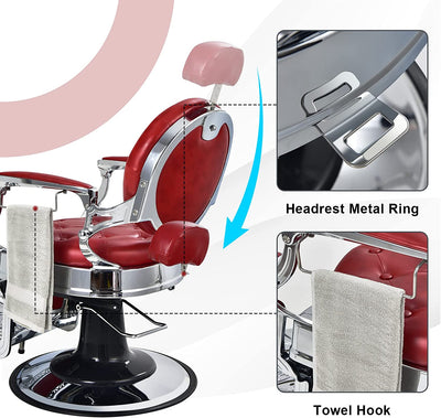 Vintage Barber Chair 360° Swivel Reclining Chair Makeup Hair Salon Chairs with Adjustable Height and Detachable Headrest