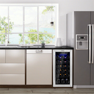 30 Bottles Wine Beverage Cooler Refrigerator 15" Stainless Steel Built-in and Freestanding Compressor Wine Cellar Fridge with Tempered Glass Door