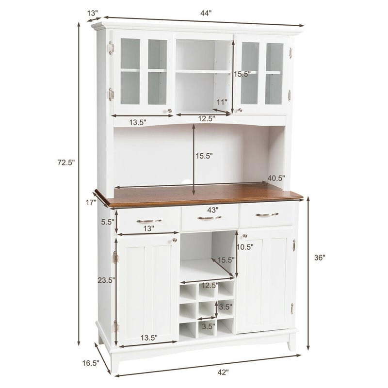 Kitchen Hutch Sideboard Wood Buffet Cabinet Kitchenware Server with Wine Bottle Modulars and 3 Large Drawers