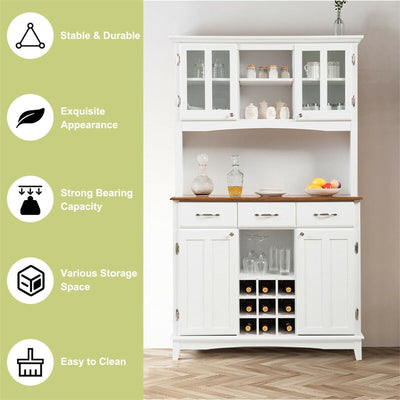 Kitchen Hutch Sideboard Wood Buffet Cabinet Kitchenware Server with Wine Bottle Modulars and 3 Large Drawers