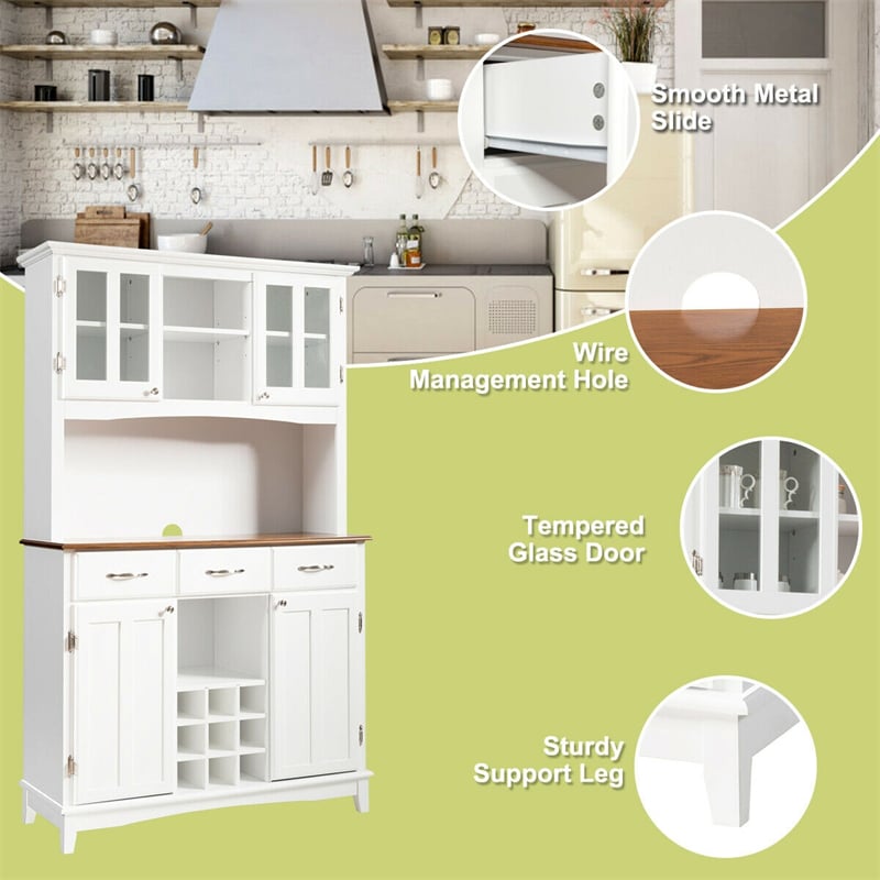 Kitchen Server Kitchen Hutch Sideboard Wood Buffet Cabinet Kitchenware Server with Wi ...