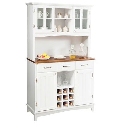 Kitchen Hutch Sideboard Wood Buffet Cabinet Kitchenware Server with Wine Bottle Modulars and 3 Large Drawers