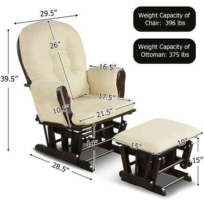 Premium Hoop Glider Rocking Chair Wood Baby Rocker Nursery Furniture With Padded Cushions and Storage Pockets