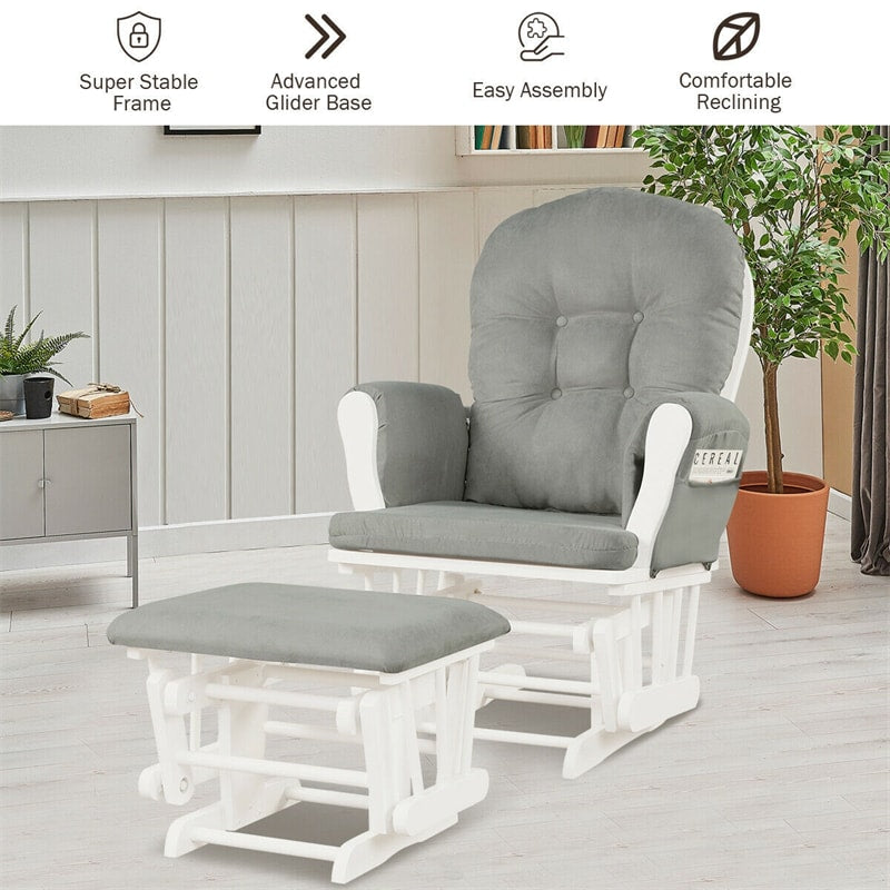 Premium Hoop Glider Rocking Chair Wood Baby Rocker Nursery Furniture With Padded Cushions and Storage Pockets