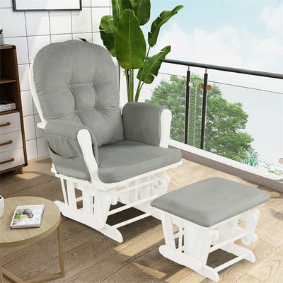 Premium Hoop Glider Rocking Chair Wood Baby Rocker Nursery Furniture With Padded Cushions and Storage Pockets