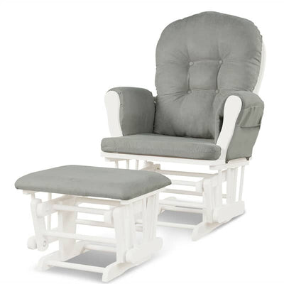 Premium Hoop Glider Rocking Chair Wood Baby Rocker Nursery Furniture With Padded Cushions and Storage Pockets