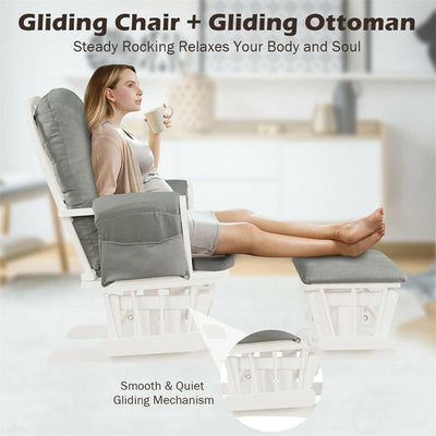 Premium Hoop Glider Rocking Chair Wood Baby Rocker Nursery Furniture With Padded Cushions and Storage Pockets