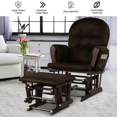 Premium Hoop Glider Rocking Chair Wood Baby Rocker Nursery Furniture With Padded Cushions and Storage Pockets