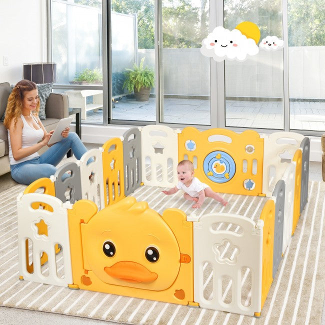 Yellow Duck Baby Playpen 16-Panel Portable Baby Play Yards