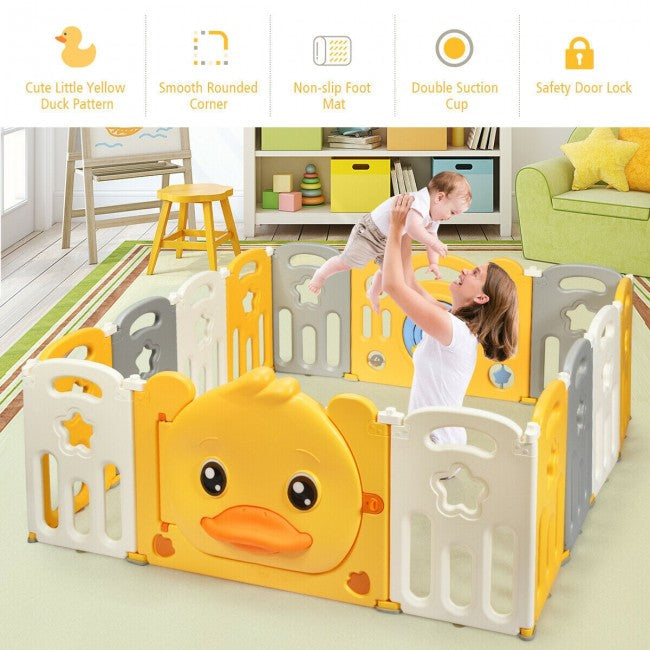 Yellow Duck Baby Playpen 16-Panel Portable Baby Play Yards