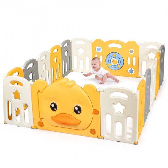 Yellow Duck Baby Playpen 16-Panel Portable Baby Play Yards