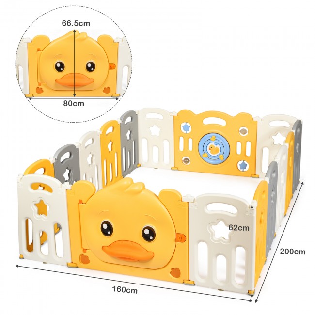Yellow Duck Baby Playpen 16-Panel Portable Baby Play Yards