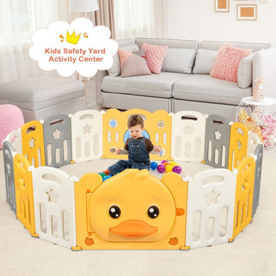 Yellow Duck Baby Playpen 16-Panel Portable Baby Play Yards