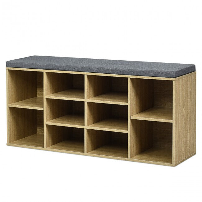 10-Cube Shoe Rack Entryway Organizer Shoe Bench with Storage Padded Cushions and Adjustable Shelves