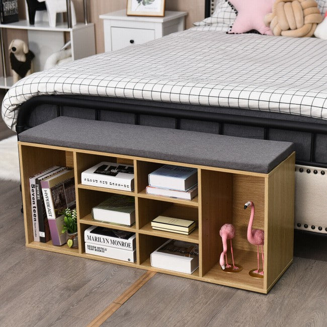 10-Cube Shoe Rack Entryway Organizer Shoe Bench with Storage Padded Cushions and Adjustable Shelves