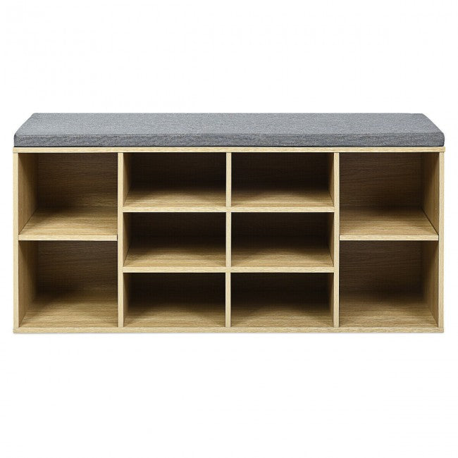 10-Cube Shoe Rack Entryway Organizer Shoe Bench with Storage Padded Cushions and Adjustable Shelves