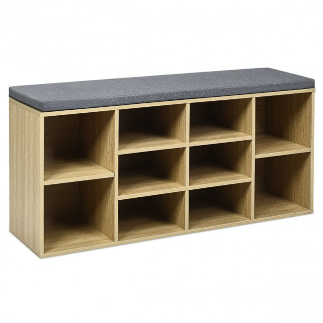 10-Cube Shoe Rack Entryway Organizer Shoe Bench with Storage Padded Cushions and Adjustable Shelves