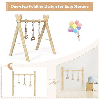 Wooden Baby Play Center with 3 Hanging Toys