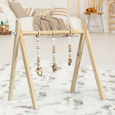 Wooden Baby Play Center with 3 Hanging Toys