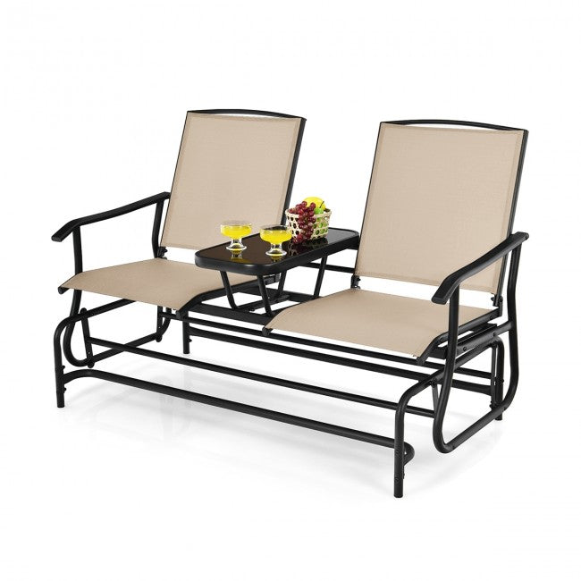 2-Person Patio Rocking Chair Outdoor Glider Bench Swing Loveseat with Coffee Table
