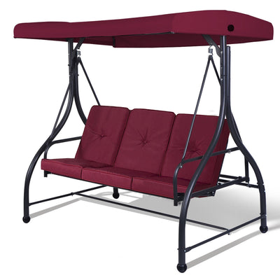 3 Seats Outdoor Swing Hammock with Adjustable Tilt Canopy