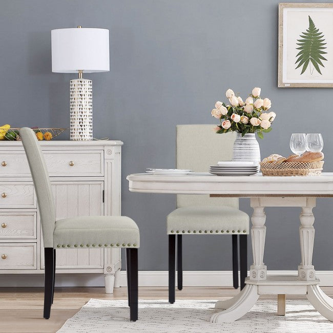 Set of 2 Fabric Upholstered Dining Chair with Sturdy Wooden Legs