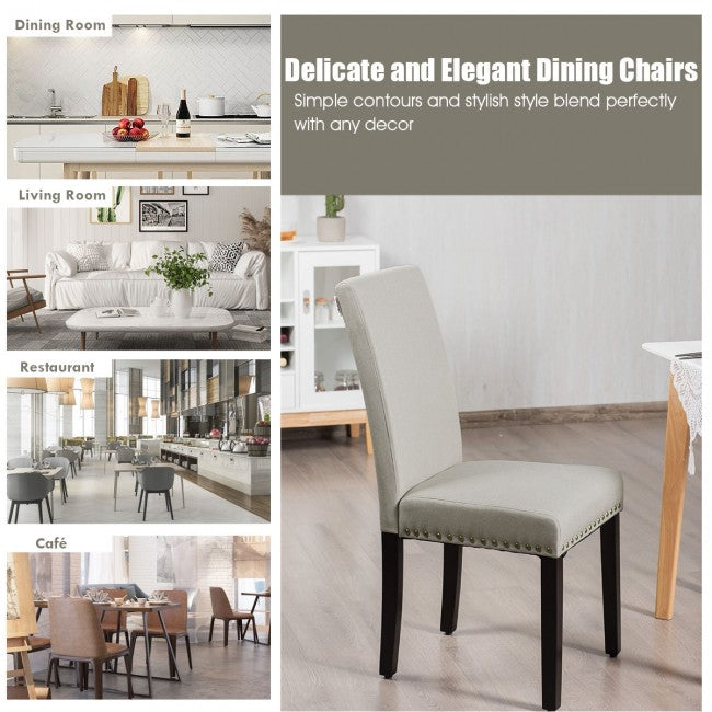 Set of 2 Fabric Upholstered Dining Chair with Sturdy Wooden Legs