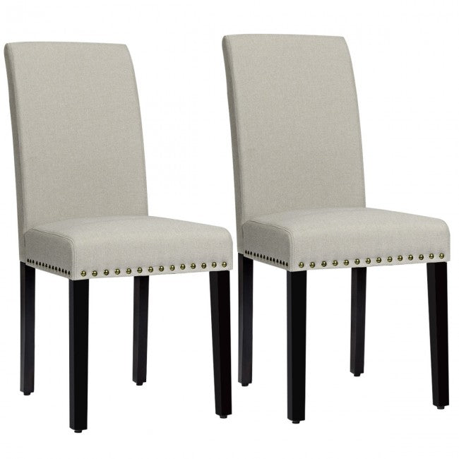 Set of 2 Fabric Upholstered Dining Chair with Sturdy Wooden Legs