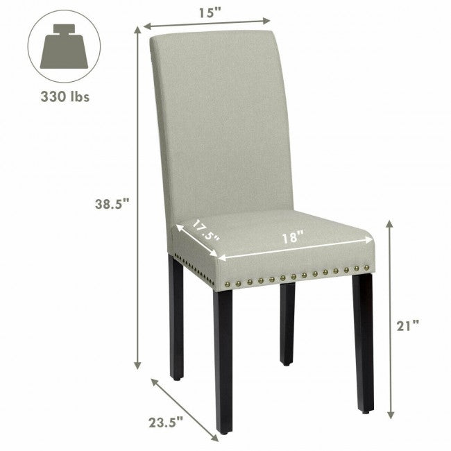 Set of 2 Fabric Upholstered Dining Chair with Sturdy Wooden Legs