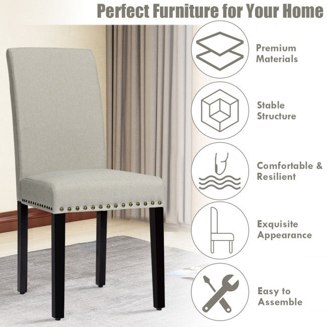 Set of 2 Fabric Upholstered Dining Chair with Sturdy Wooden Legs