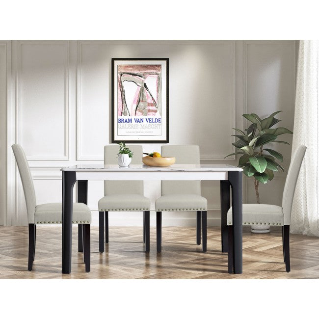 Set of 2 Fabric Upholstered Dining Chair with Sturdy Wooden Legs