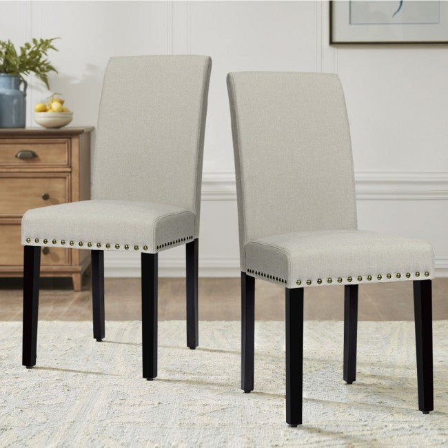 Set of 2 Fabric Upholstered Dining Chair with Sturdy Wooden Legs