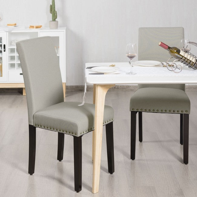 Set of 2 Fabric Upholstered Dining Chair with Sturdy Wooden Legs