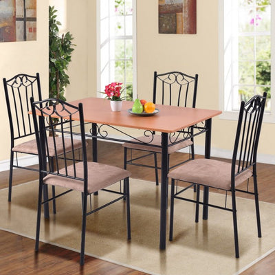 5 Pcs Dining Set Wooden Table and 4 Cushioned Dining Chairs