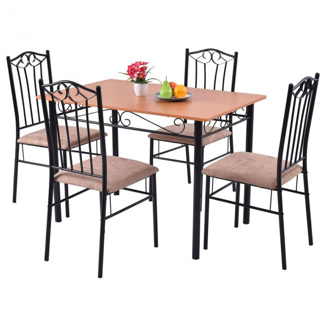 5 Pcs Dining Set Wooden Table and 4 Cushioned Dining Chairs