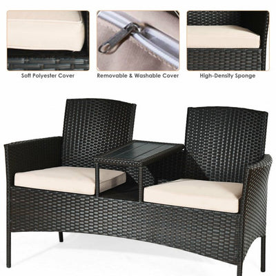 Modern Patio Set with Built-in Coffee Table and Cushions