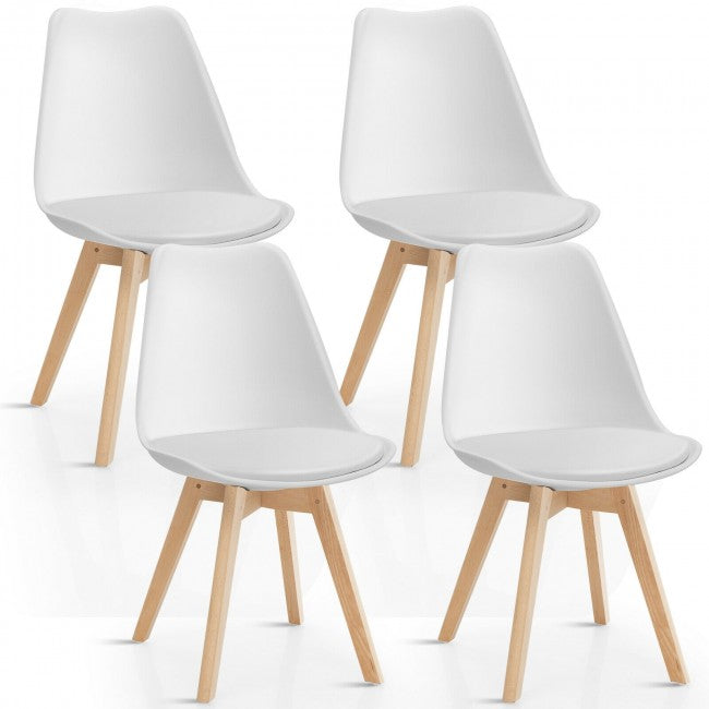 Set of 4 Dining Chairs Mid Century Modern Shell PU Seat with Wooden Leg