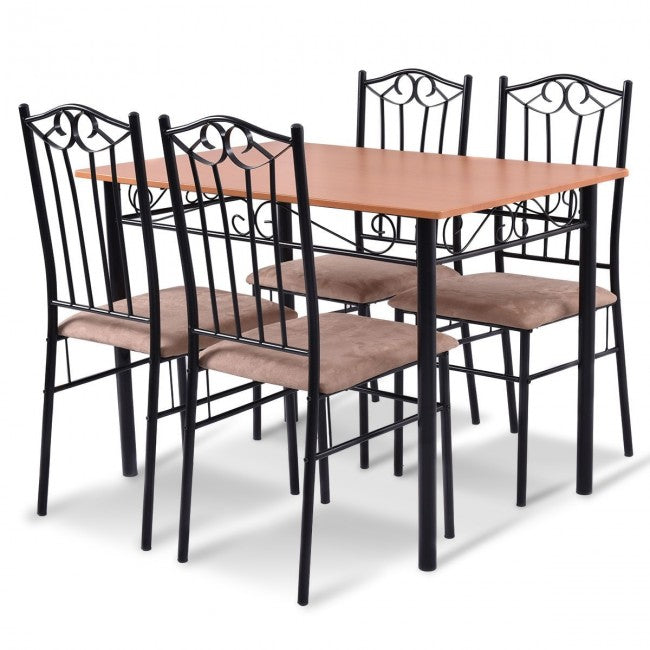 5 Pcs Dining Set Wooden Table and 4 Cushioned Dining Chairs