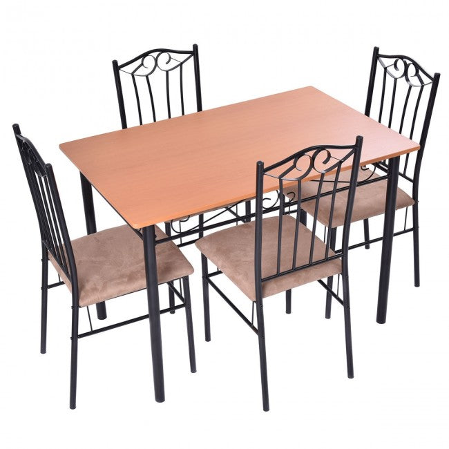 5 Pcs Dining Set Wooden Table and 4 Cushioned Dining Chairs