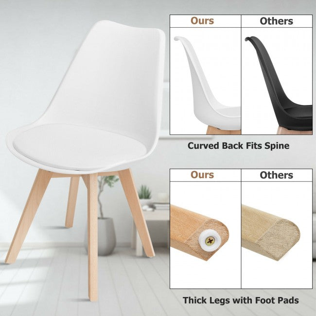 Set of 4 Dining Chairs Mid Century Modern Shell PU Seat with Wooden Leg