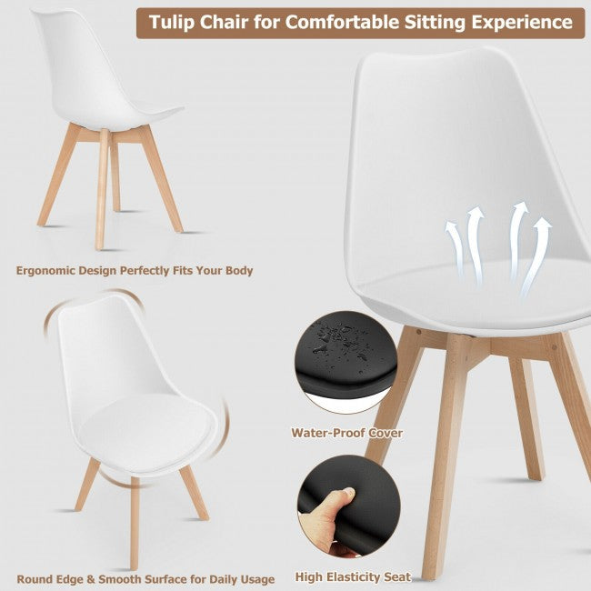 Set of 4 Dining Chairs Mid Century Modern Shell PU Seat with Wooden Leg