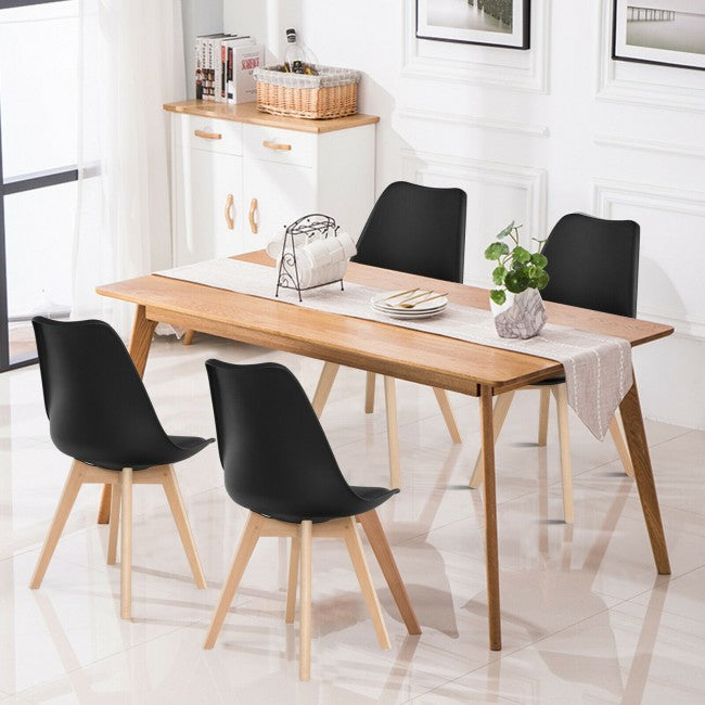 Set of 4 Dining Chairs Mid Century Modern Shell PU Seat with Wooden Leg