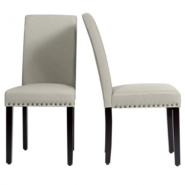 Set of 2 Fabric Upholstered Dining Chair with Sturdy Wooden Legs